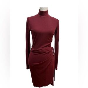 Reformation Jeans Julie Ribbed Wrap Mini Dress Size M Merlot Red Long Sleeve